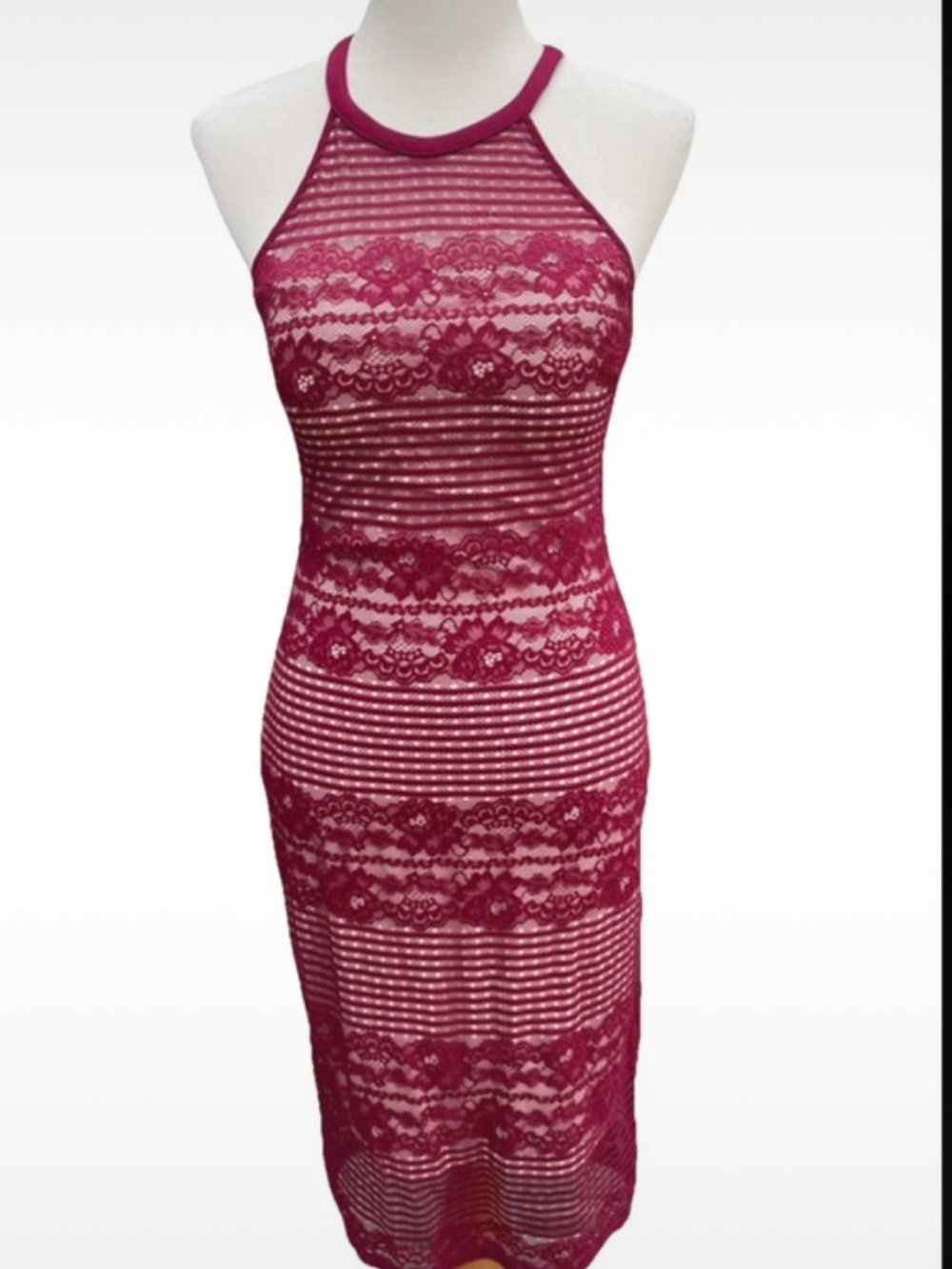 Guess Sleeveless Lace Midi Dress in Wine
